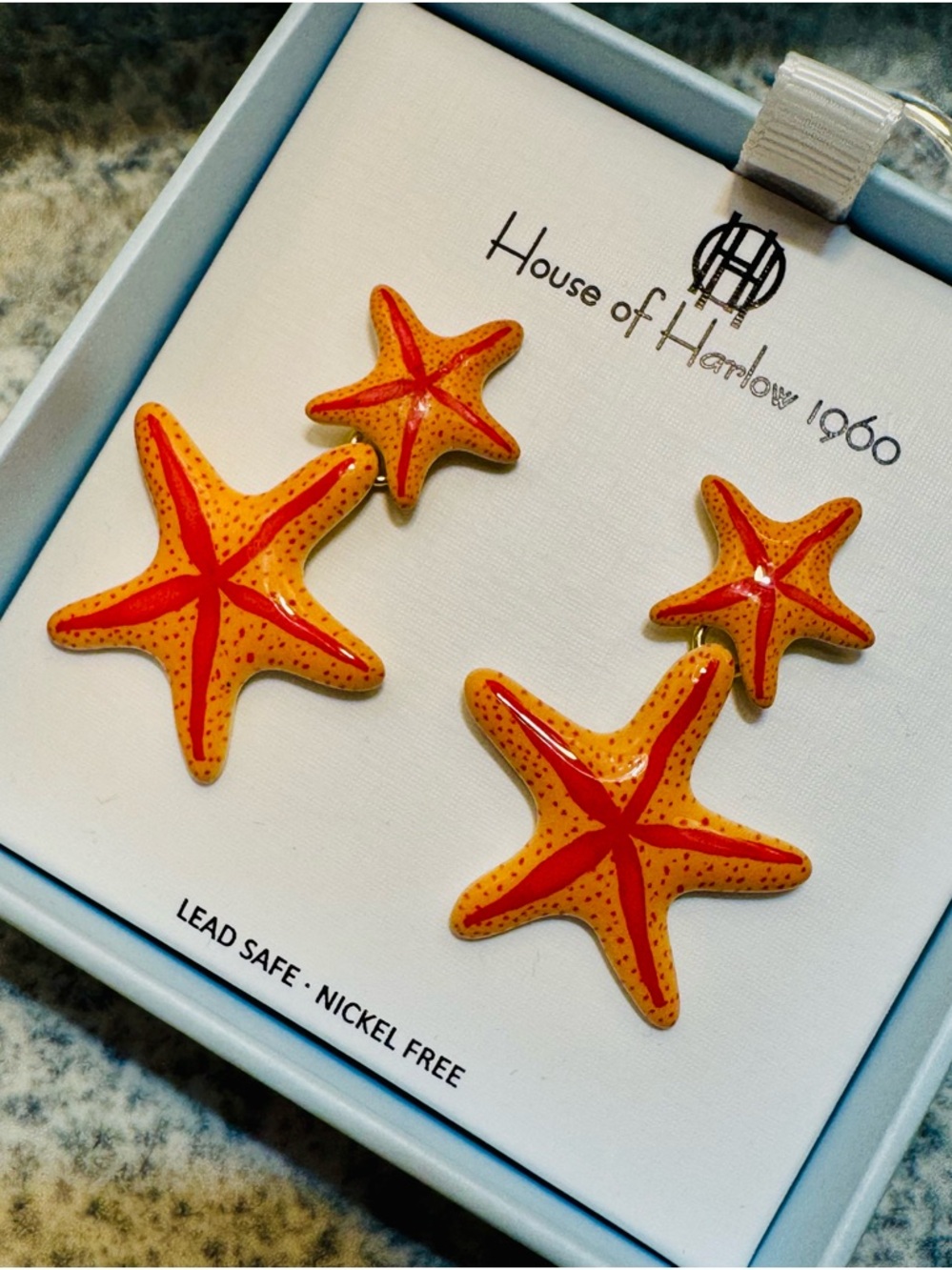 NWT House of Harlow 1960 Orange and Red Starfish Drop Earrings - Picture 5 of 6